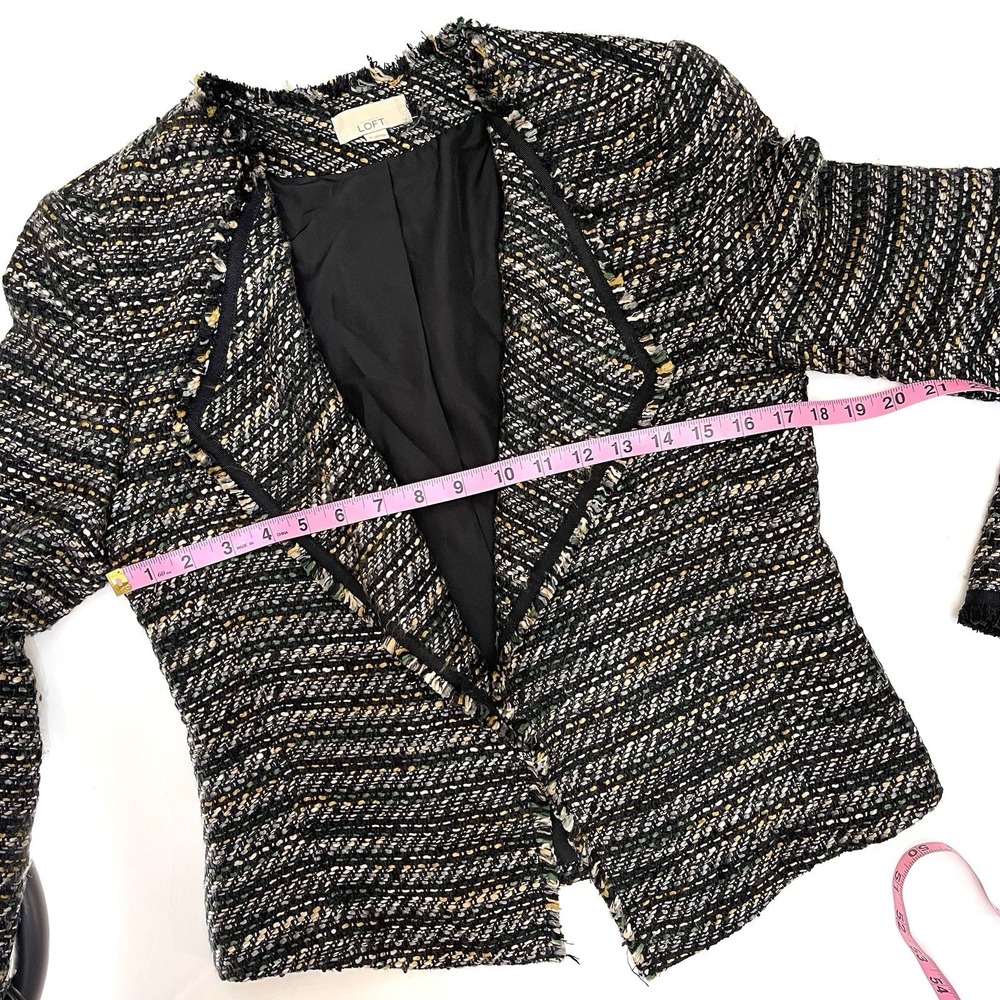 Loft Women's Black Tweed Open Blazer Black Gray Mustard 6 - Picture 12 of 14